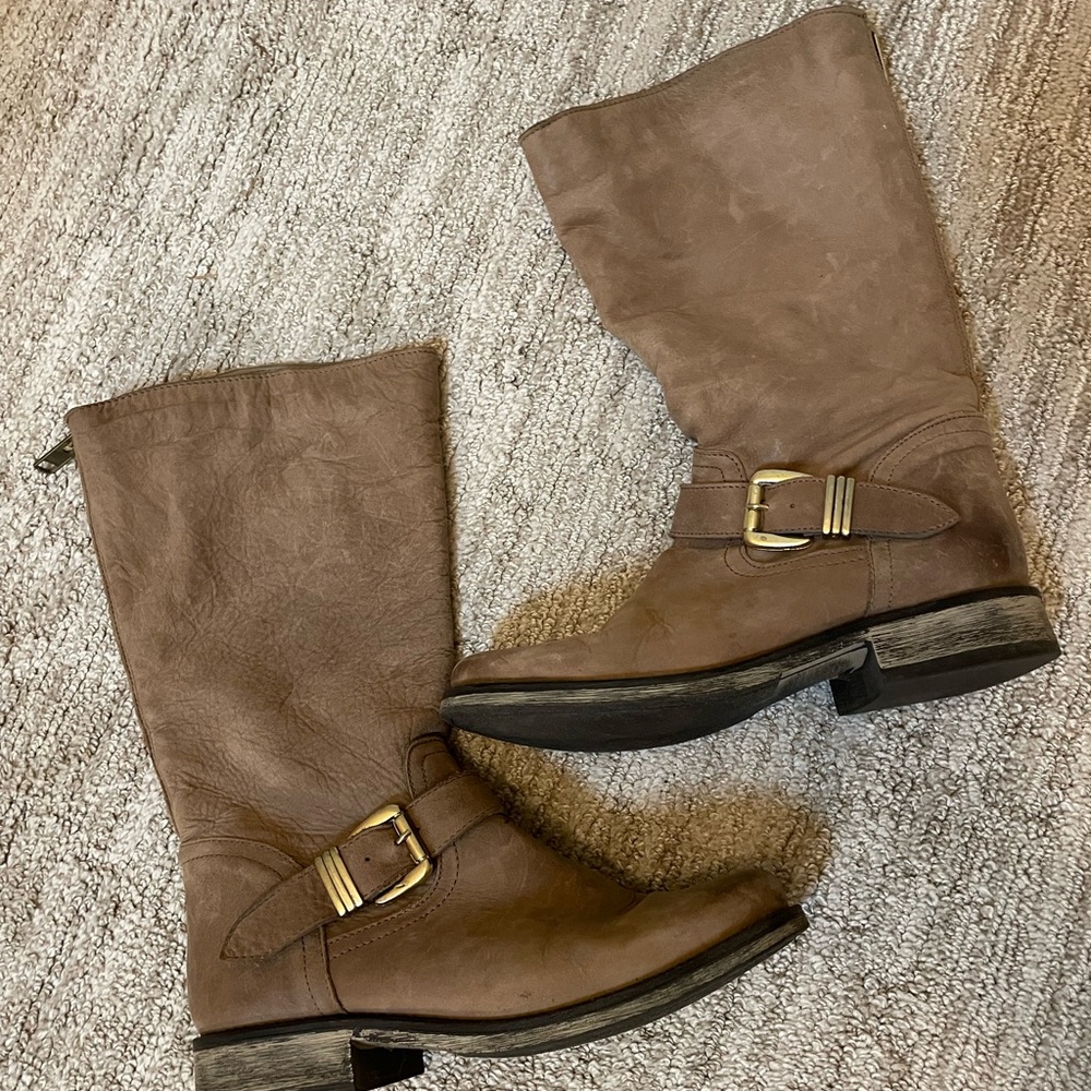 Steve Madden Brown Heeled Boots with Gold Buckle